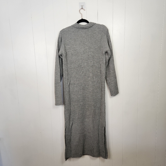 Staple The Label Ribbed Knit Gray Polo Sweater Dress Long V-Neck Size XL Office - Picture 3 of 10